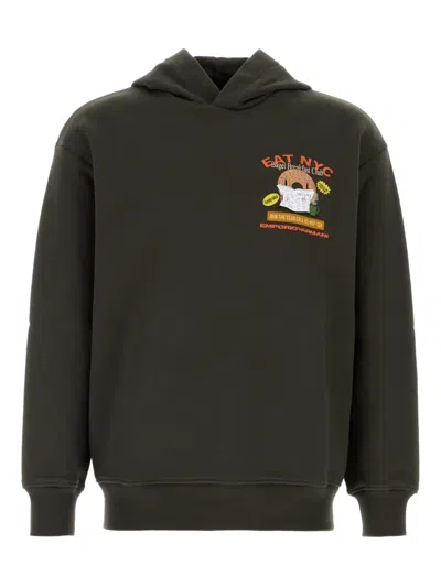 Emporio Armani Hooded Sweatshirt With Graphic Print And Ribbed Cuffs In Black
