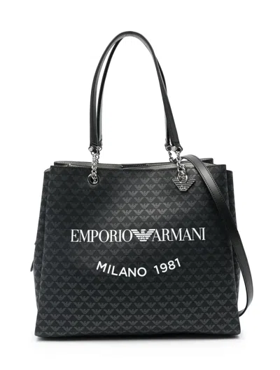 Emporio Armani Allover Logo Tote Bag In Black