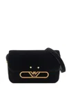Emporio Armani Velvet Shoulder Bag With Metal Eagle Logo In Black