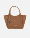 Emporio Armani Interwoven Shopper Bag With Logo Charm In Brown