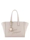 Emporio Armani Medium Shopper Bag In Jacquard Canvas With All-over Monogram In Natural/off White