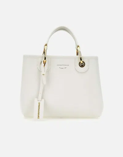 Emporio Armani Myea Mini Black Shopper Tote Bag In White
