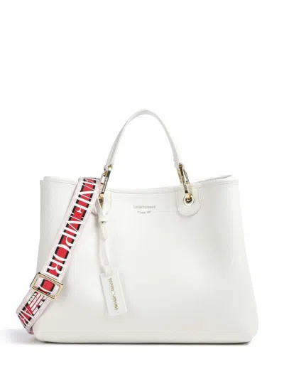 Emporio Armani Medium Myea Bianco Cuoio Shopper With Pouch In White