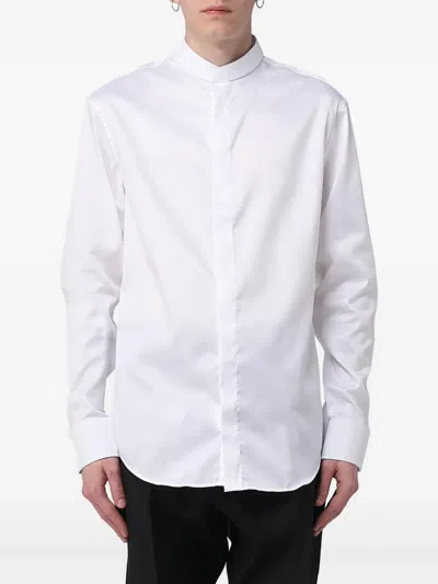 Emporio Armani Band-collar Long-sleeved Shirt In White