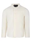 Emporio Armani Band-collar Organic-cotton Shirt In Neutrals