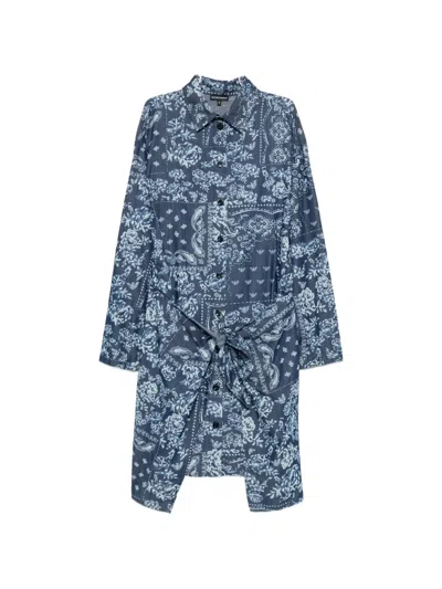 Emporio Armani Bandana-print Tie-front Asymmetric Dress In Blue