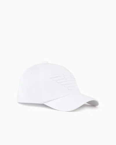Emporio Armani Baseball Cap With Embroidered Oversized Eagle In White