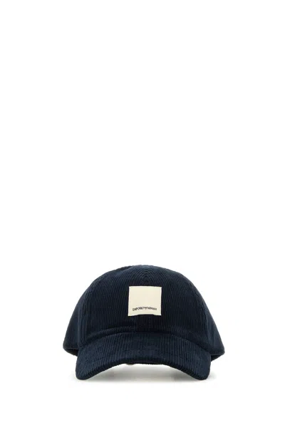 EMPORIO ARMANI EMPORIO ARMANI MIDNIGHT BLUE STRETCH CORDUROY BASEBALL CAP
