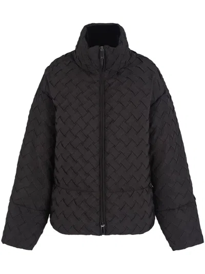 Emporio Armani Basket-weave High-neck Jacket In Black