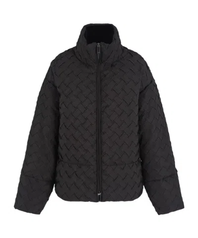 Emporio Armani Basket-weave High-neck Jacket In Black