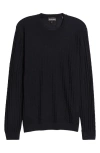 Emporio Armani Basket Weave Virgin Wool Jacquard Crewneck Sweater In Navy