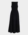 Emporio Armani Bateau-neck Pleated Cady Maxi Dress In Black
