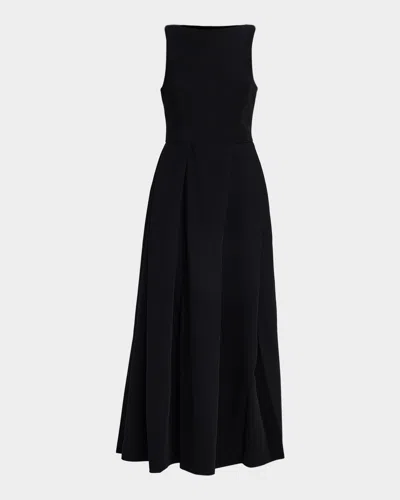 EMPORIO ARMANI BATEAU-NECK PLEATED CADY MAXI DRESS