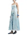 Emporio Armani Long Dress In Trilobal Fabric With Batik Flower Print In Sky Blue Pastel
