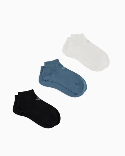 Emporio Armani Baumwollsocken Mit Lurex-adler Im 3er-pack In Black