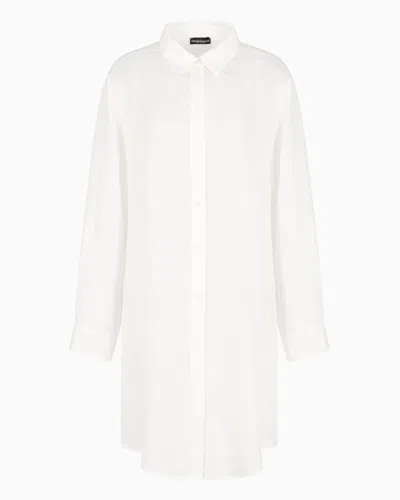 Emporio Armani Beachwear Hemdblusenkleid Mit Spitzen-details Und Logo In White