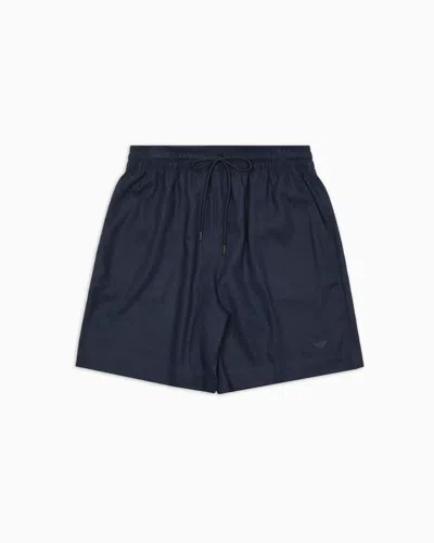 Emporio Armani Linen-blend Beachwear Bermuda Shorts In Black