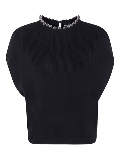Emporio Armani Beaded-neck Ribbed Sweater In Black