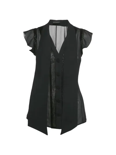 Pre-owned Emporio Armani Beaded Semi-sheer Shirt In Black