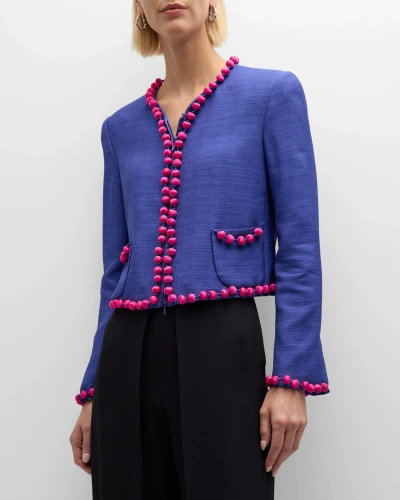 Emporio Armani Beaded Zip-front Cropped Jacket In Dark Purple