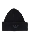 Emporio Armani Logo-embroidered Ribbed Beanie In Black