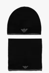 Emporio Armani Beanie & Scarf Set In Nero