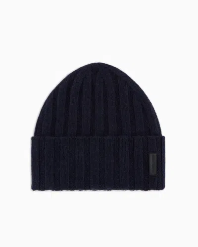 EMPORIO ARMANI PURE CASHMERE, RIBBED BEANIE