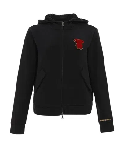 Emporio Armani Bear Decal With Hooded Casual Jacket In Black