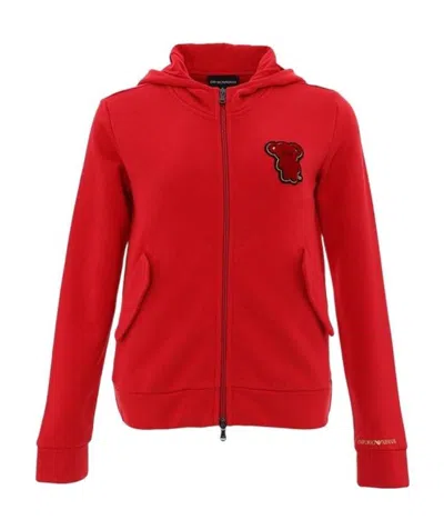 Emporio Armani Bear Decal With Hooded Casual Jacket In Red