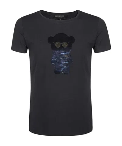 Emporio Armani Bear Pattern Round Collar Short-sleeved T-shirt In Black