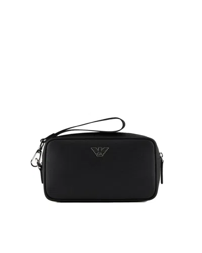 Emporio Armani Beauty In Regenerated Saffiano Leather With Eagle In Black