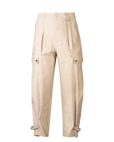 Emporio Armani Beige Cargo Trousers In Cold Dyed Technical Gabardine In White