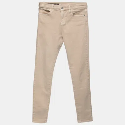 Pre-owned Emporio Armani Beige Denim Logo Embroidered Skinny Jeans Waist 29"