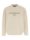 Emporio Armani White Crewneck Sweatshirt With Maxi Logo Lettering On The Front In Cotton Blend Stretch Man In Beige