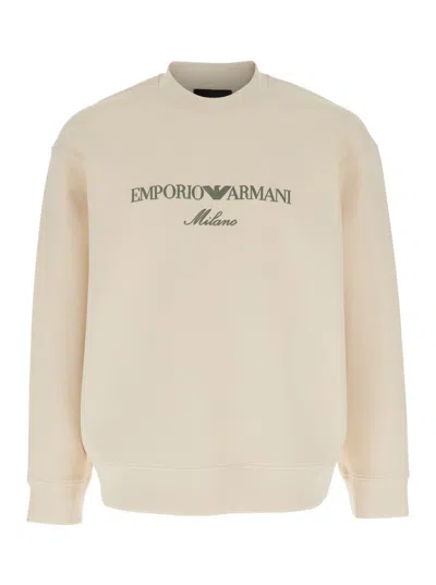 EMPORIO ARMANI BEIGE LOGO COTTON SWEATSHIRT