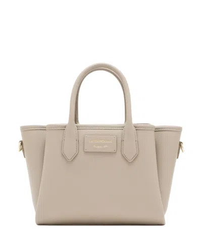 Emporio Armani Beige Logo Small Tote In Neutral