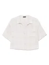 Emporio Armani Linen Short Sleeve Cropped Shirt In White