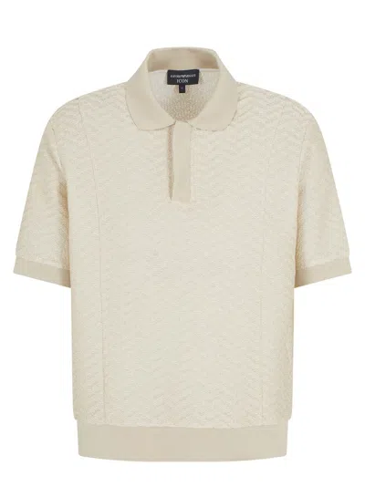 Emporio Armani Knitted Polo Shirt In Neutral