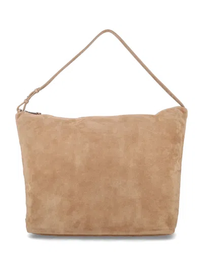 Emporio Armani Beige Suede Xl Hobo In Sand