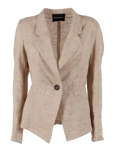 Emporio Armani Beige Tailored Linen Blend Blazer In Neutral