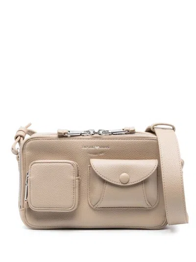 Emporio Armani Beige Textured Finish Shoulder Bag In Multi
