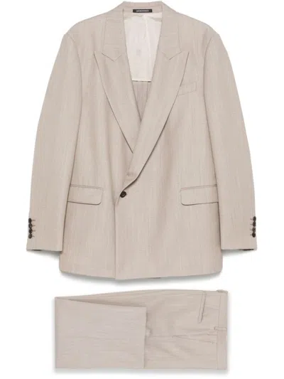 Emporio Armani Beige Wool Single-breasted Suit In Neutral