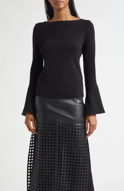 Emporio Armani Bell Sleeve Crepe Top In Black