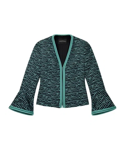 Emporio Armani Blazer Contrast Trim Flared Sleeves Open Front In Multi