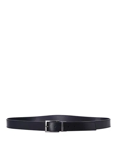 Emporio Armani Leather Reversible Belt In Blue
