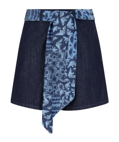 EMPORIO ARMANI PRINTED-TIE DENIM SHORTS