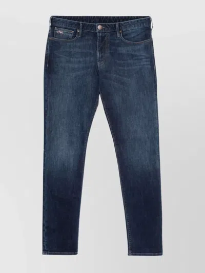 Emporio Armani Belt Loops Five-pocket Faded Jeans In Blue