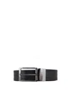 Emporio Armani Official Store Reversible Leather Belt With All-over Embossed Lettering In Black