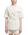 Emporio Armani Belted Boucle Blazer In Warm White