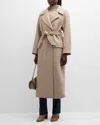 Emporio Armani Wool Melange Belted Trench Coat In Solid Medium Beige